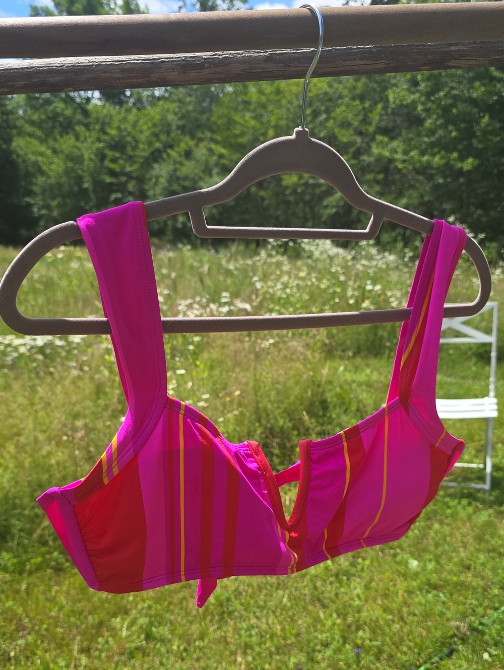 Pink Striped BikiniTop IBIZA SWIM  sz L